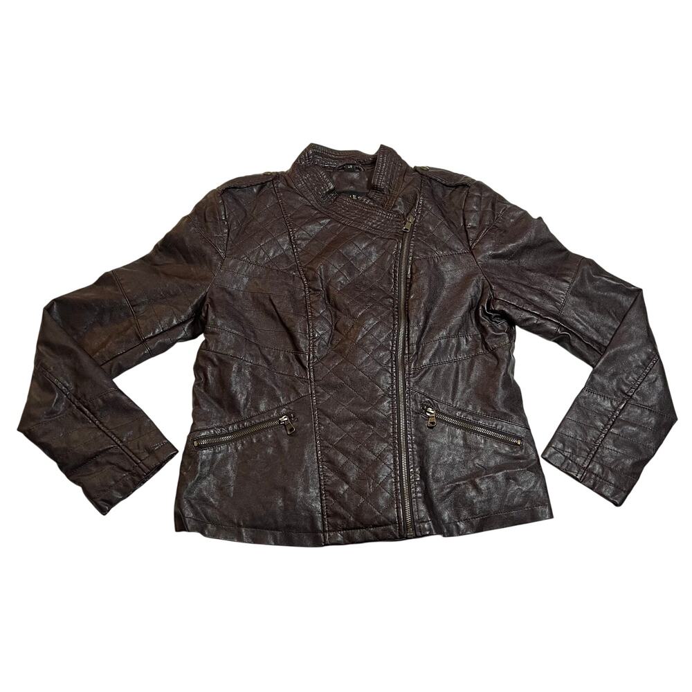 GUESS Faux Leather Moto Jacket Size Large Classic Casual Minimalist Rocker Y2K